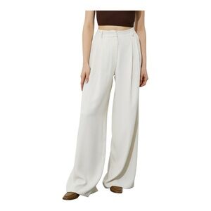 ECI Cream Wide-Leg Pants with High-Waist Design